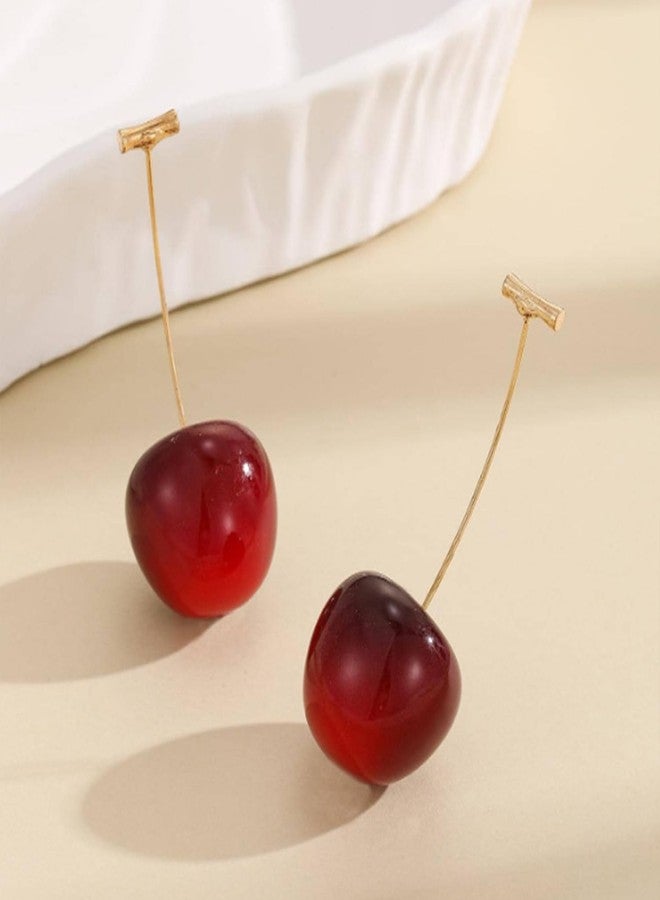 Decixde Cherry Earrings for Women Fun Fruit Drop Dangle Earrings Cute 3D Red Cherry Jewelry Unique Fruit Charm Jewelry for Women (Wine Red) - Image 5